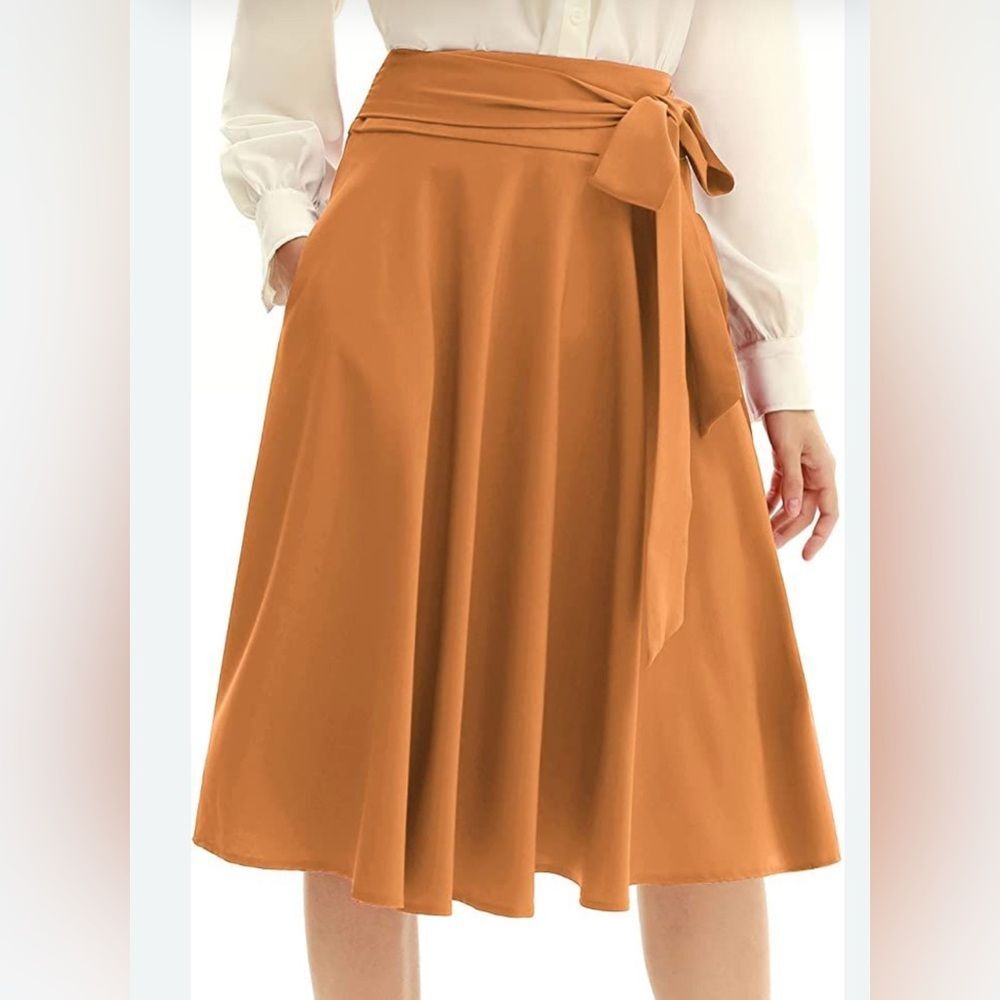 Belle Pogue burnt orange high waist vintage inspired midi skirt size medium NWOT